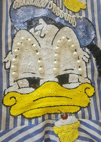 Mavi Çizgili Nakışlı Mini Gömlek - Görsel 2