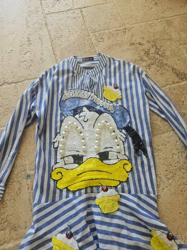 Mavi Çizgili Nakışlı Mini Gömlek - Görsel 4