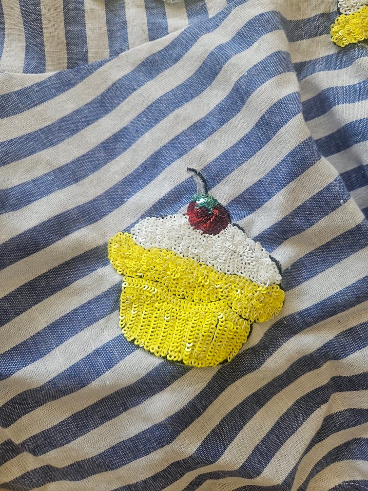 Mavi Çizgili Nakışlı Mini Gömlek - Görsel 3