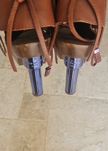 Bohem Tarzı Kahverengi Deri Platform Topuklu Sandalet - Görsel 12