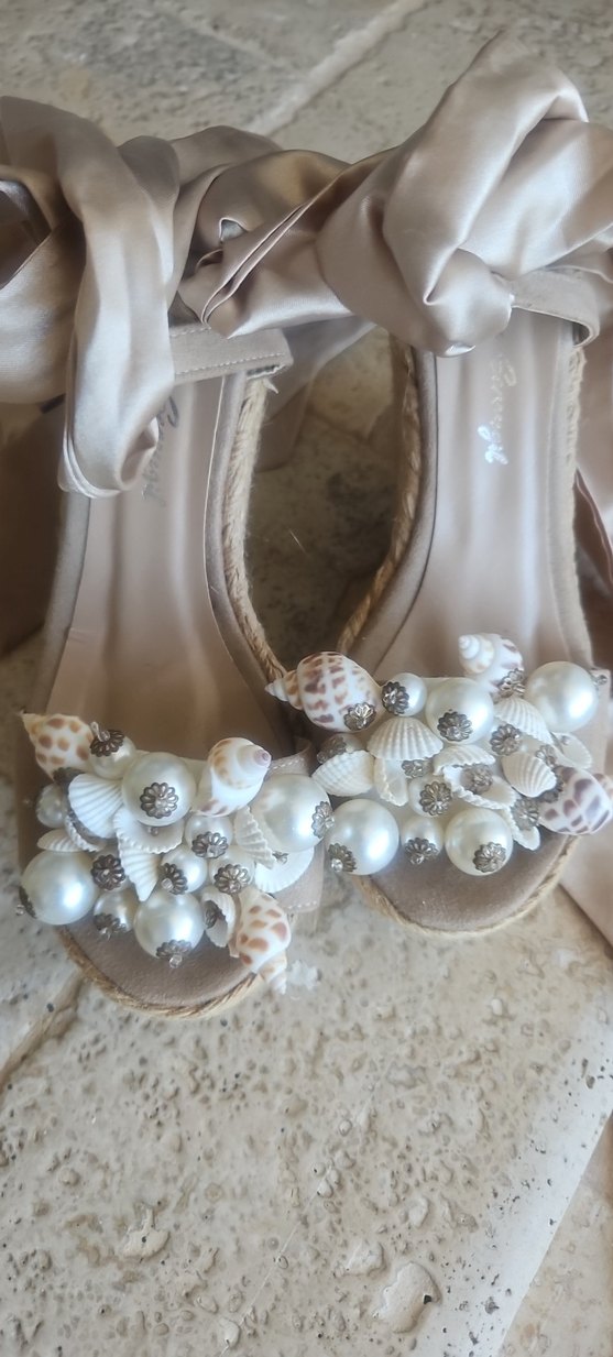 midyeli incili saten kumaşlı bilekten başlamalı ayakkabı - Görsel 3