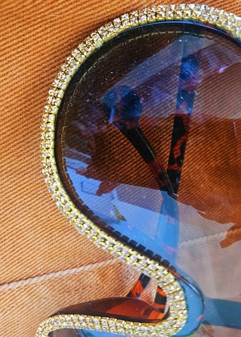 Kahverengi Parlak Payetli Biker Kadın Gözlüğü - Görsel 3