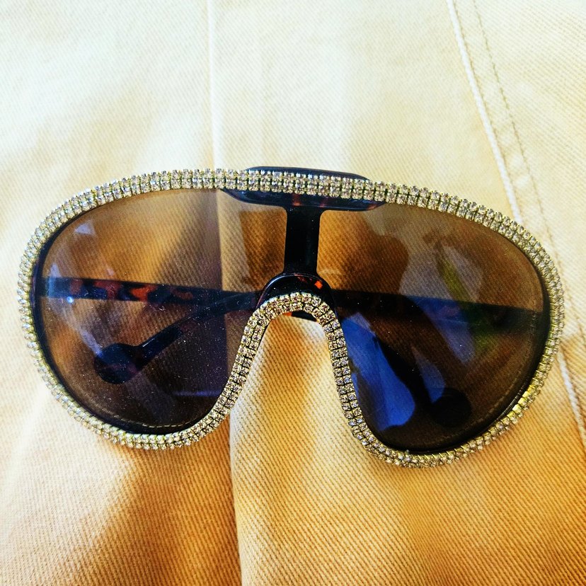 Kahverengi Parlak Payetli Biker Kadın Gözlüğü - Görsel 2