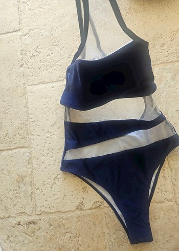 Şeffaf Detaylı Koyu Mavi Mini Mayo - Görsel 5