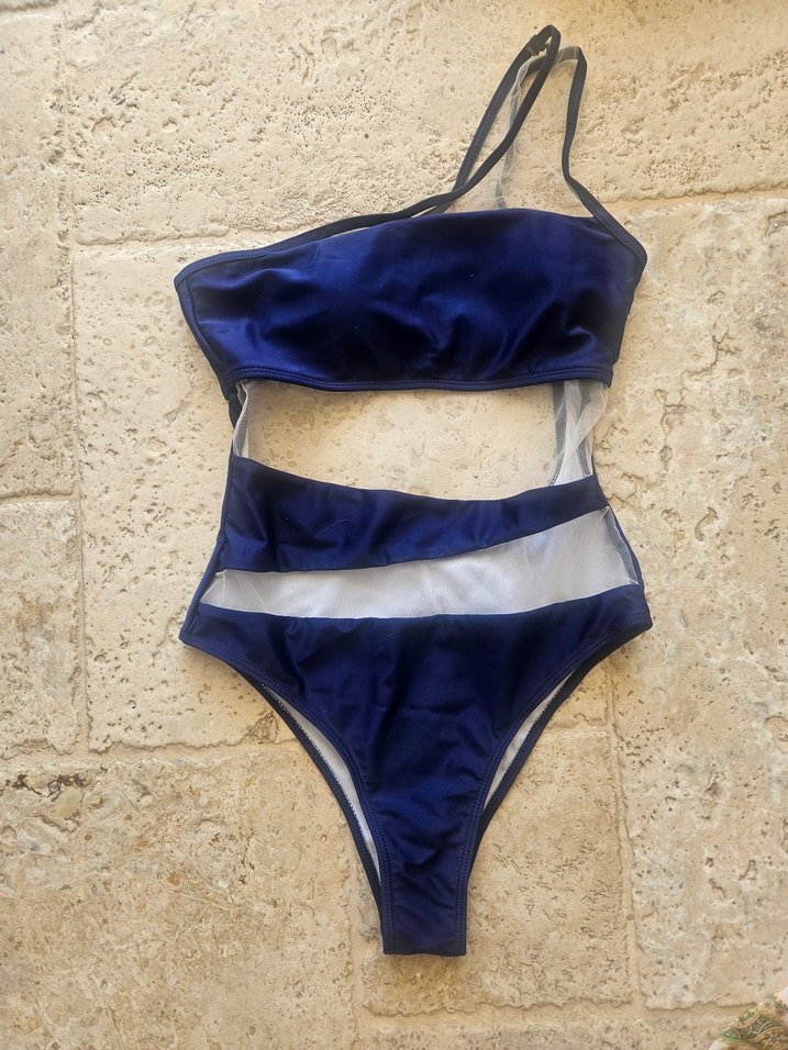 Şeffaf Detaylı Koyu Mavi Mini Mayo - Görsel 2