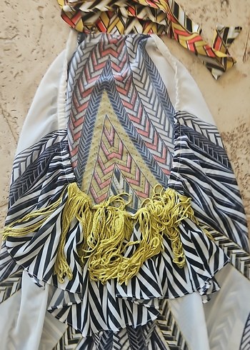 Bohem Çok Renkli Uzun Desenli Elbise - Görsel 9