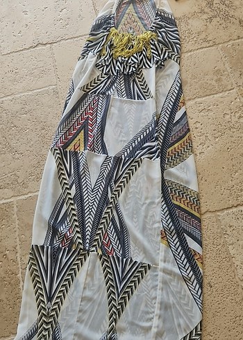 Bohem Çok Renkli Uzun Desenli Elbise - Görsel 11