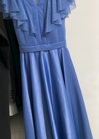 Drapeli Mavi Uzun Abiye Elbise - Görsel 2