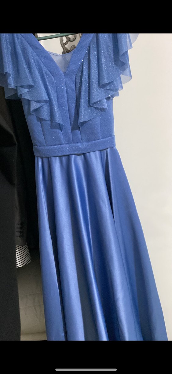 Drapeli Mavi Uzun Abiye Elbise - Görsel 2