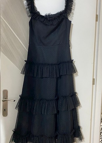 Siyah Fırfırlı Gotik Uzun Elbise - Görsel 2