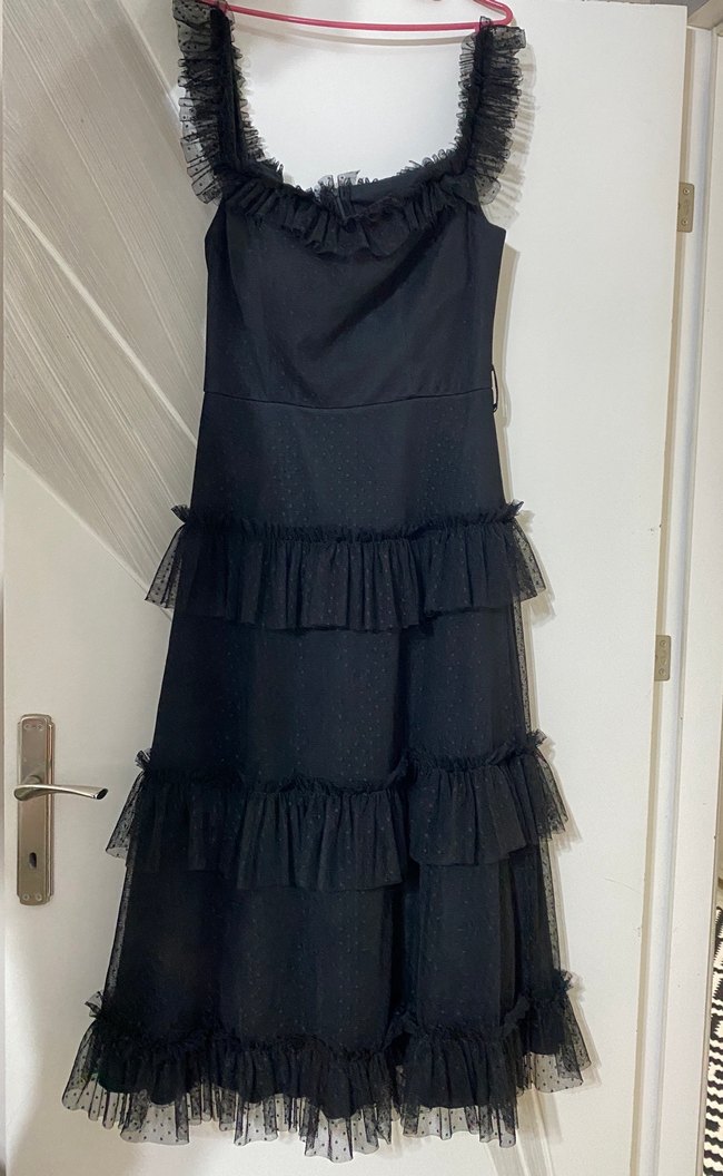 Siyah Fırfırlı Gotik Uzun Elbise - Görsel 2