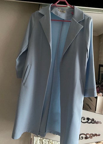 Mavi Midi Boy Kadın Ofis Kabanı bebe mavisi yeni - Görsel 2