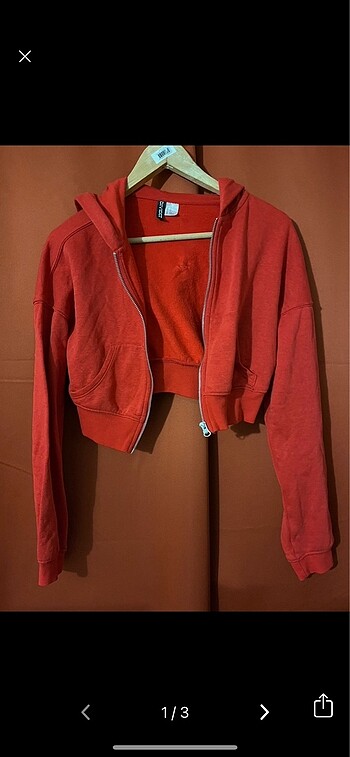 H & M Red Cropped zip-through hoodie