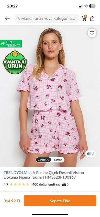 Trendyol & Milla Pembe pijama takımı