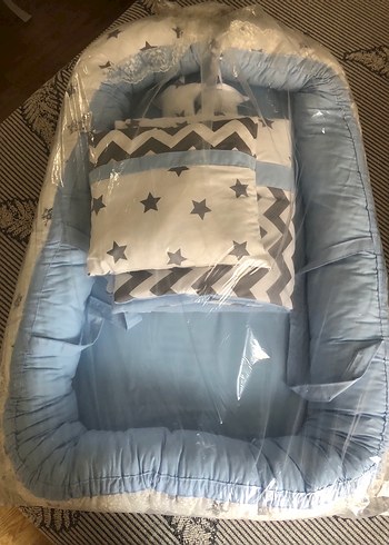 Babynest - Mavi ve Gri Desenli Bebek Uyku Seti - Görsel 3