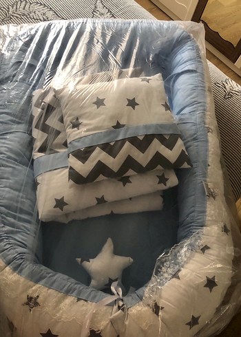 Babynest - Mavi ve Gri Desenli Bebek Uyku Seti - Görsel 4