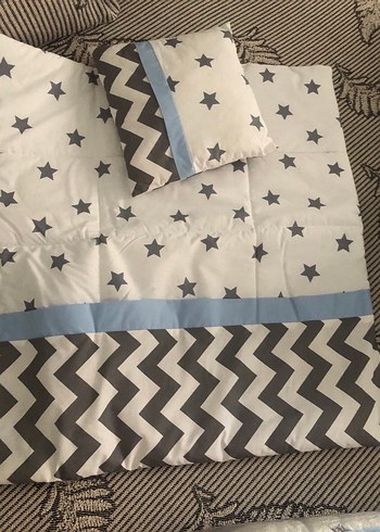 Babynest - Mavi ve Gri Desenli Bebek Uyku Seti - Görsel 6