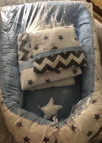 Babynest - Mavi ve Gri Desenli Bebek Uyku Seti - Görsel 5