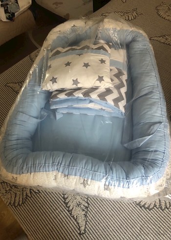 Babynest - Mavi ve Gri Desenli Bebek Uyku Seti - Görsel 8