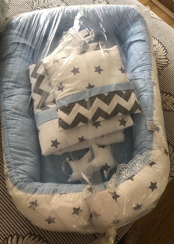 Babynest - Mavi ve Gri Desenli Bebek Uyku Seti - Görsel 9