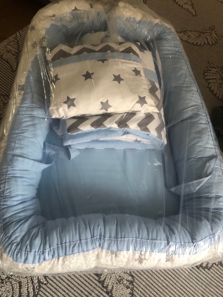 Babynest - Mavi ve Gri Desenli Bebek Uyku Seti - Görsel 2