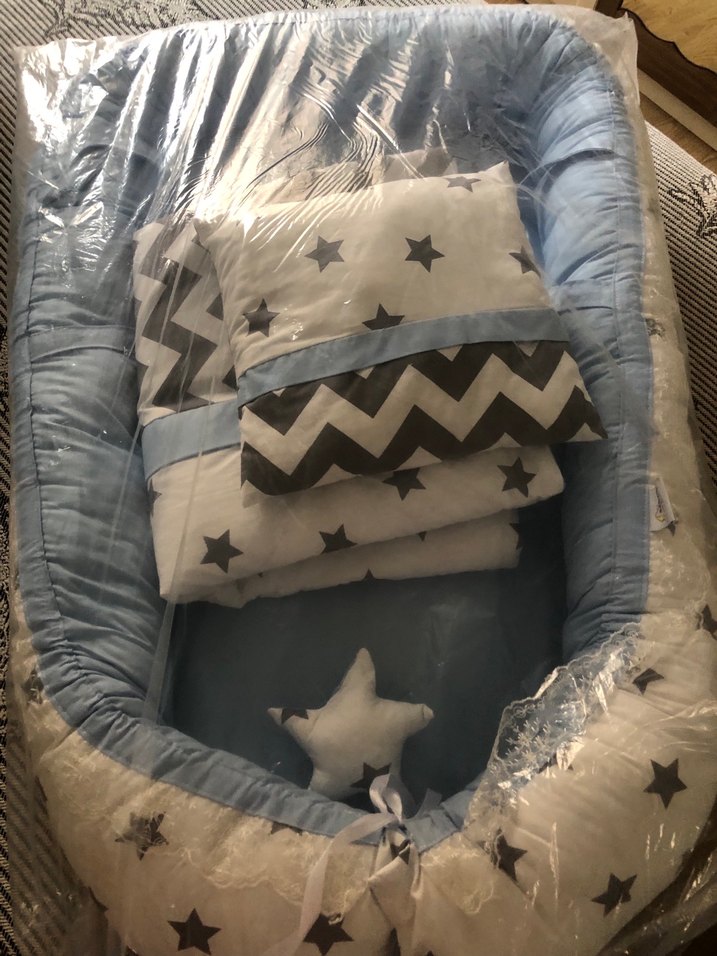 Babynest - Mavi ve Gri Desenli Bebek Uyku Seti - Görsel 5