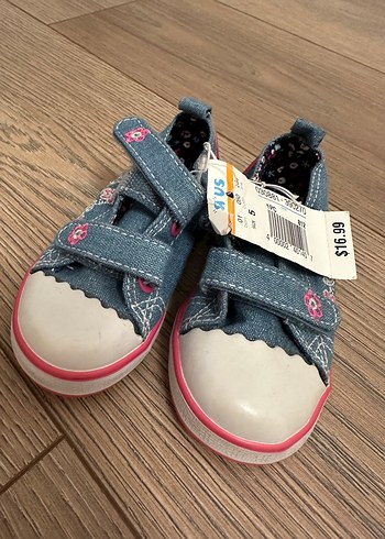 21 Beden Çiçek Baskılı Mavi Kız Çocuk Denim Spor Ayakkabı
