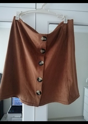 xl Beden Düğmeli taba Süet Mini Etek
