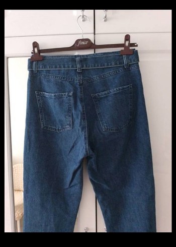 29 Beden Kadın Kemerli Lacivert Denim Pantolon