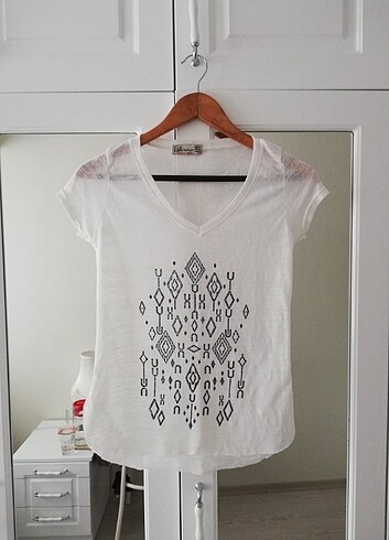 Diğer Ekru otantik desenli tshirt