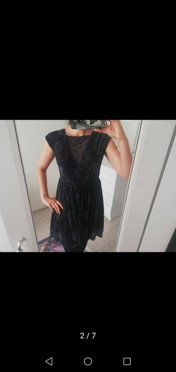 Siyah V Yaka Midi Drapeli Elbise - Görsel 2