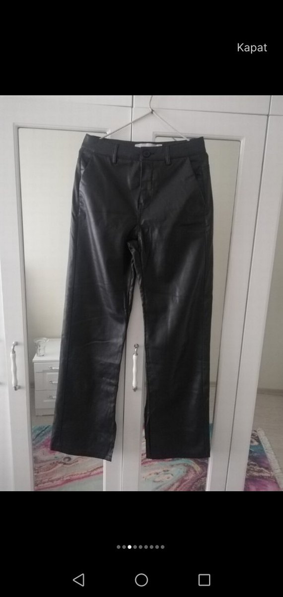 Deri Siyah Kadın Regular Fit Pantolon - Görsel 3