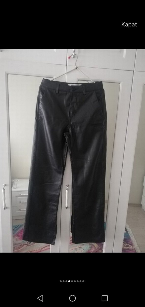 Deri Siyah Kadın Regular Fit Pantolon - Görsel 4