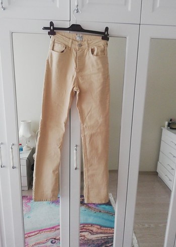 Bej Midi Boy Regular Fit Kadın Kot Pantolon - Görsel 3