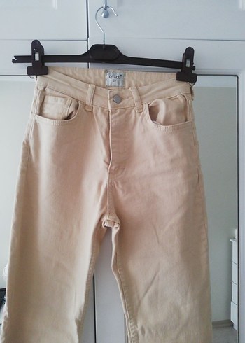 Bej Midi Boy Regular Fit Kadın Kot Pantolon - Görsel 5