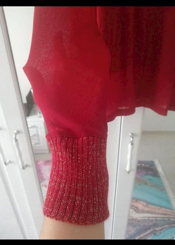 Kırmızı Bohem Balıkçı Yaka Triko Kazak s+m uyumludur - Görsel 3