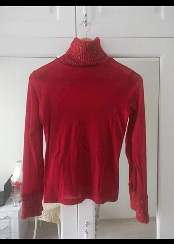 Kırmızı Bohem Balıkçı Yaka Triko Kazak s+m uyumludur - Görsel 8