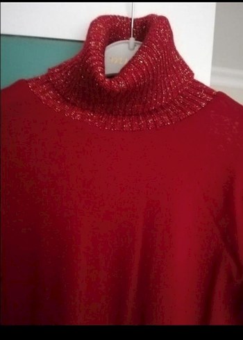 Kırmızı Bohem Balıkçı Yaka Triko Kazak s+m uyumludur - Görsel 4