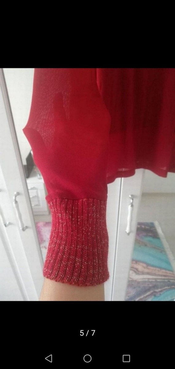 Kırmızı Bohem Balıkçı Yaka Triko Kazak s+m uyumludur - Görsel 3