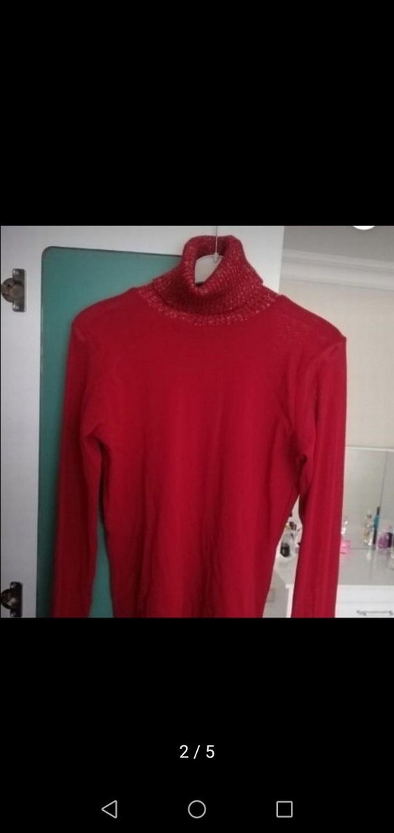 Kırmızı Bohem Balıkçı Yaka Triko Kazak s+m uyumludur - Görsel 5