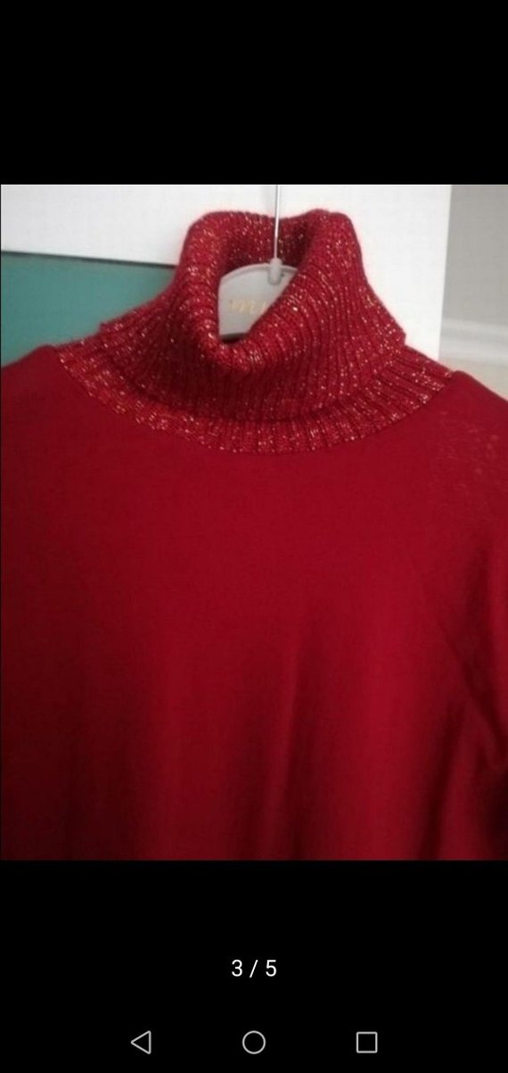 Kırmızı Bohem Balıkçı Yaka Triko Kazak s+m uyumludur - Görsel 4