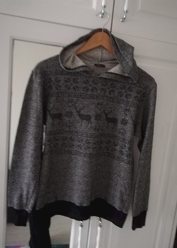 Gri Desenli Kadın  sweat - Görsel 9