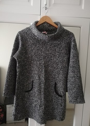 Gri Yün Yüksek Yakalı Kadın Triko Kazak - Görsel 4