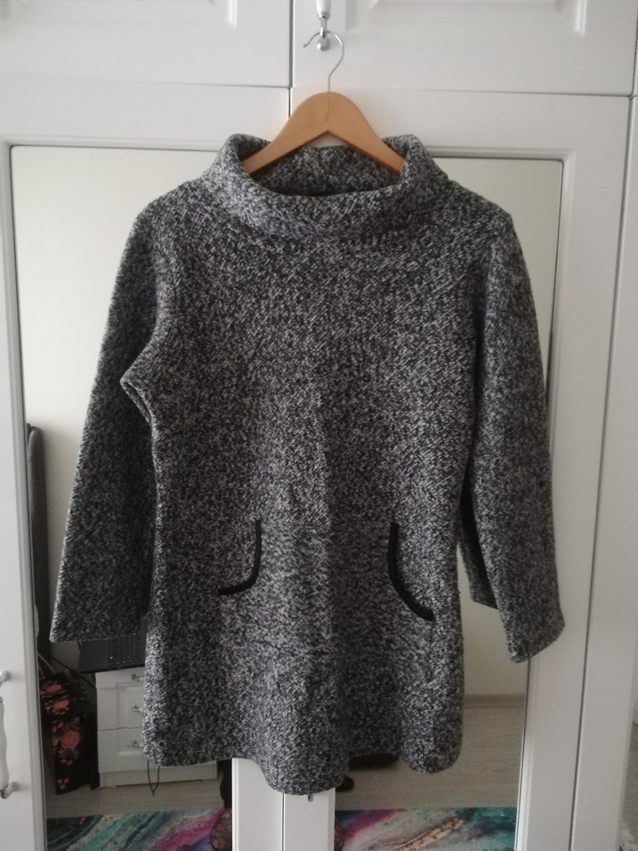 Gri Yün Yüksek Yakalı Kadın Triko Kazak - Görsel 5