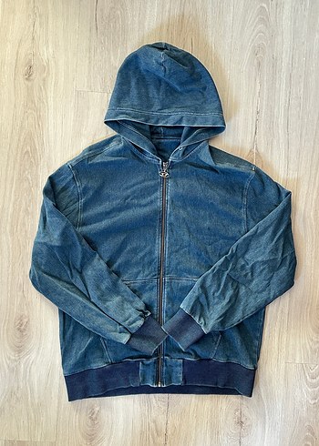 Diesel Mavi Denim Kapusonlu Fermuarli Sweatshirt