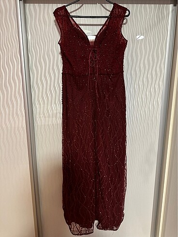 Bordo Taşlı Abiye - Görsel 3