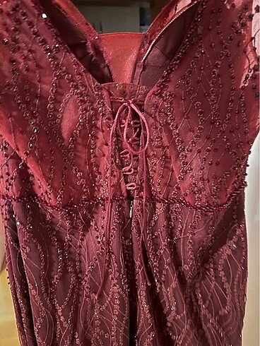 Bordo Taşlı Abiye - Görsel 4