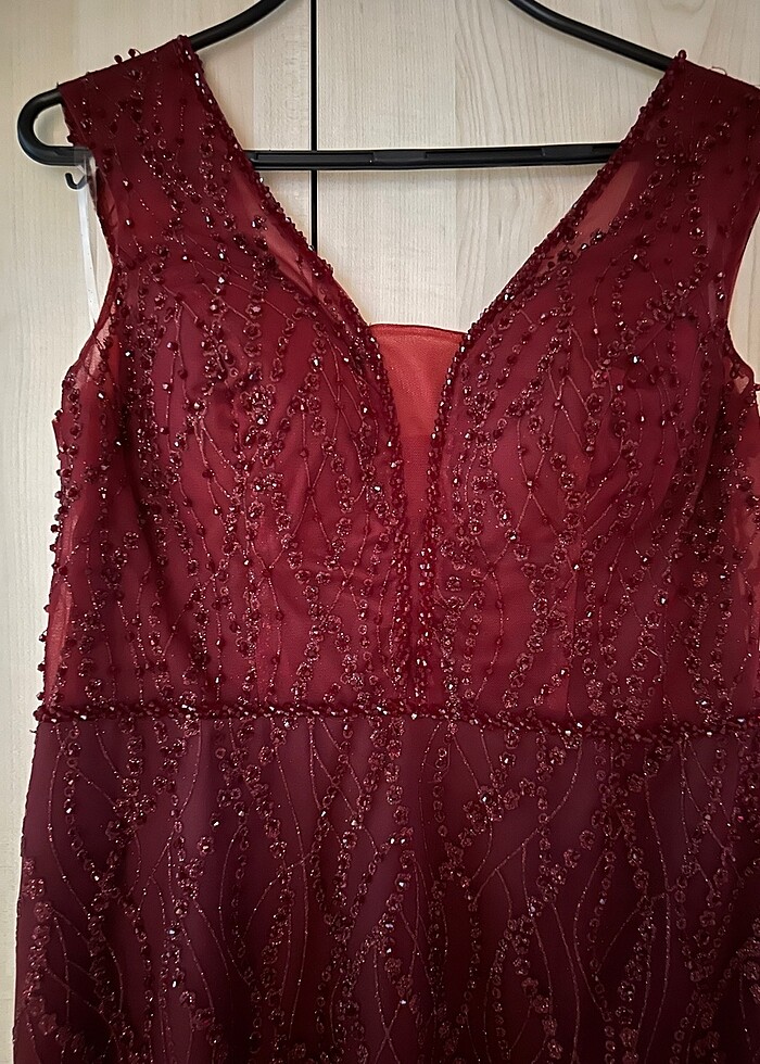 Bordo Taşlı Abiye - Görsel 2