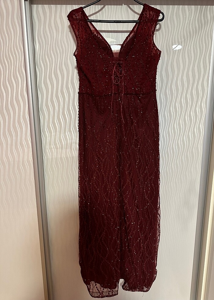 Bordo Taşlı Abiye - Görsel 3