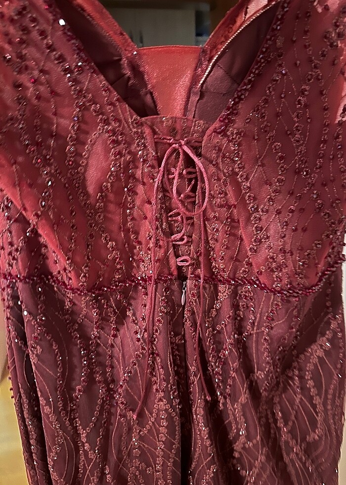 Bordo Taşlı Abiye - Görsel 4